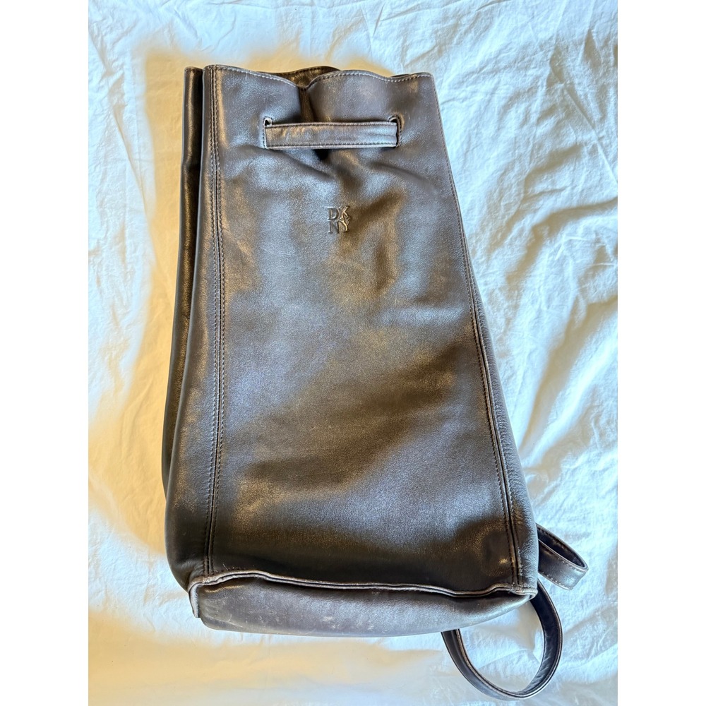 DKNY Donna Karan New York Vintage Brown Leather Backpack Sling Drawstring Bag